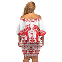 Sweden Daleclarian Horse Off Shoulder Short Dress Floral Folk Pattern White Version