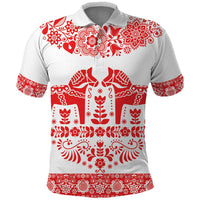 Sweden Daleclarian Horse Polo Shirt Floral Folk Pattern White Version
