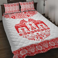 Sweden Daleclarian Horse Quilt Bed Set Floral Folk Pattern White Version