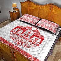 Sweden Daleclarian Horse Quilt Bed Set Floral Folk Pattern White Version