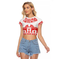 Sweden Daleclarian Horse Raglan Cropped T Shirt Floral Folk Pattern White Version