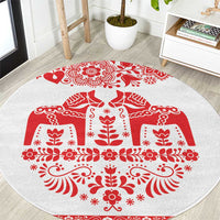 Sweden Daleclarian Horse Round Carpet Floral Folk Pattern White Version