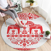 Sweden Daleclarian Horse Round Carpet Floral Folk Pattern White Version