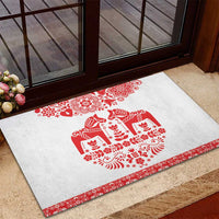 Sweden Daleclarian Horse Rubber Doormat Floral Folk Pattern White Version