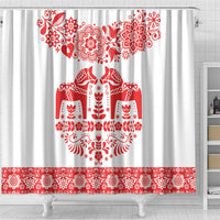 Sweden Daleclarian Horse Shower Curtain Floral Folk Pattern White Version