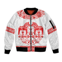 Sweden Daleclarian Horse Sleeve Zip Bomber Jacket Floral Folk Pattern White Version