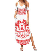 Sweden Daleclarian Horse Summer Maxi Dress Floral Folk Pattern White Version