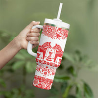 Sweden Daleclarian Horse Tumbler With Handle Floral Folk Pattern White Version