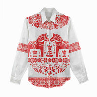 Sweden Daleclarian Horse Women Casual Shirt Floral Folk Pattern White Version