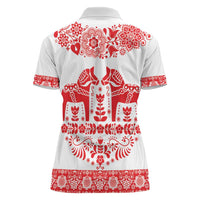 Sweden Daleclarian Horse Women Polo Shirt Floral Folk Pattern White Version