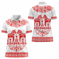 Sweden Daleclarian Horse Women Polo Shirt Floral Folk Pattern White Version
