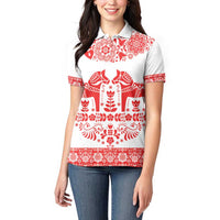 Sweden Daleclarian Horse Women Polo Shirt Floral Folk Pattern White Version