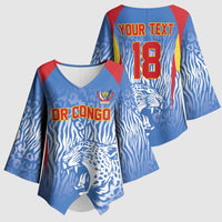 Custom DR Congo Football 2026 Kimono Sleeve Blouse Leopard Power Fan Style