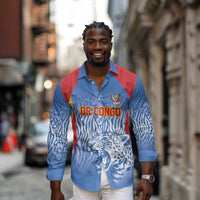 Custom DR Congo Football 2026 Long Sleeve Button Shirt Leopard Power Fan Style