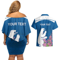 Personalized Greenland National Day Couples Matching Off Shoulder Short Dress and Hawaiian Shirt Polar Bear With Dwarf Fireweed