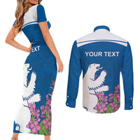Personalized Greenland National Day Couples Matching Short Sleeve Bodycon Dress and Long Sleeve Button Shirt Polar Bear With Dwarf Fireweed