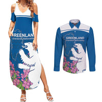 Personalized Greenland National Day Couples Matching Summer Maxi Dress and Long Sleeve Button Shirt Polar Bear With Dwarf Fireweed