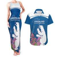 Personalized Greenland National Day Couples Matching Tank Maxi Dress and Hawaiian Shirt Polar Bear With Dwarf Fireweed