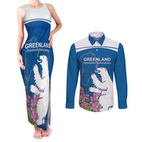 Personalized Greenland National Day Couples Matching Tank Maxi Dress and Long Sleeve Button Shirt Polar Bear With Dwarf Fireweed