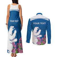 Personalized Greenland National Day Couples Matching Tank Maxi Dress and Long Sleeve Button Shirt Polar Bear With Dwarf Fireweed