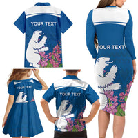 Personalized Greenland National Day Family Matching Long Sleeve Bodycon Dress and Hawaiian Shirt Polar Bear With Dwarf Fireweed