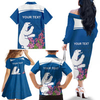 Personalized Greenland National Day Family Matching Off The Shoulder Long Sleeve Dress and Hawaiian Shirt Polar Bear With Dwarf Fireweed