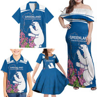 Personalized Greenland National Day Family Matching Off Shoulder Maxi Dress and Hawaiian Shirt Polar Bear With Dwarf Fireweed