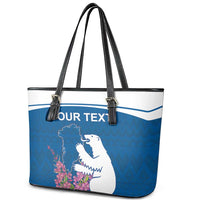 Personalized Greenland National Day Leather Tote Bag Polar Bear With Dwarf Fireweed