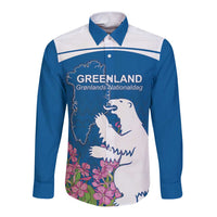 Personalized Greenland National Day Long Sleeve Button Shirt Polar Bear With Dwarf Fireweed