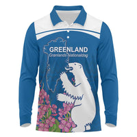Personalized Greenland National Day Long Sleeve Polo Shirt Polar Bear With Dwarf Fireweed