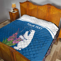 Personalized Greenland National Day Quilt Polar Bear With Dwarf Fireweed