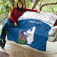 Personalized Greenland National Day Quilt Polar Bear With Dwarf Fireweed