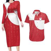 Custom Greenland Football Couples Matching Long Sleeve Bodycon Dress and Hawaiian Shirt Polar-Bamserne Tupilaq Pattern