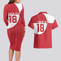 Custom Greenland Football Couples Matching Long Sleeve Bodycon Dress and Hawaiian Shirt Polar-Bamserne Tupilaq Pattern