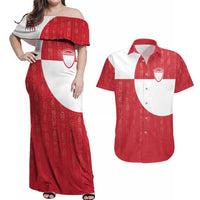Custom Greenland Football Couples Matching Off Shoulder Maxi Dress and Hawaiian Shirt Polar-Bamserne Tupilaq Pattern