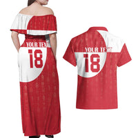 Custom Greenland Football Couples Matching Off Shoulder Maxi Dress and Hawaiian Shirt Polar-Bamserne Tupilaq Pattern