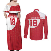 Custom Greenland Football Couples Matching Off Shoulder Maxi Dress and Long Sleeve Button Shirt Polar-Bamserne Tupilaq Pattern