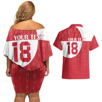 Custom Greenland Football Couples Matching Off Shoulder Short Dress and Hawaiian Shirt Polar-Bamserne Tupilaq Pattern