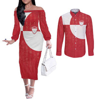 Custom Greenland Football Couples Matching Off The Shoulder Long Sleeve Dress and Long Sleeve Button Shirt Polar-Bamserne Tupilaq Pattern