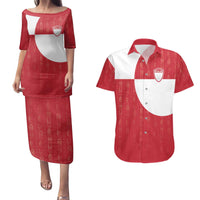 Custom Greenland Football Couples Matching Puletasi and Hawaiian Shirt Polar-Bamserne Tupilaq Pattern