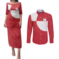 Custom Greenland Football Couples Matching Puletasi and Long Sleeve Button Shirt Polar-Bamserne Tupilaq Pattern