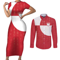 Custom Greenland Football Couples Matching Short Sleeve Bodycon Dress and Long Sleeve Button Shirt Polar-Bamserne Tupilaq Pattern