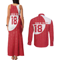 Custom Greenland Football Couples Matching Tank Maxi Dress and Long Sleeve Button Shirt Polar-Bamserne Tupilaq Pattern