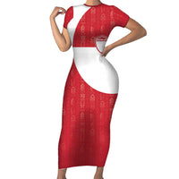 Custom Greenland Football Family Matching Short Sleeve Bodycon Dress and Hawaiian Shirt Polar-Bamserne Tupilaq Pattern