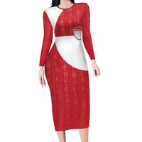 Custom Greenland Football Long Sleeve Bodycon Dress Polar-Bamserne Tupilaq Pattern