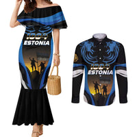 Custom Estonia National Flag Day Couples Matching Mermaid Dress and Long Sleeve Button Shirt Mu isamaa, mu onn ja room