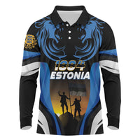 Custom Estonia National Flag Day Long Sleeve Polo Shirt Mu isamaa, mu onn ja room