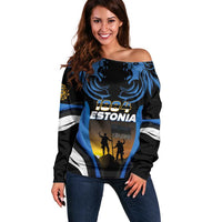Custom Estonia National Flag Day Off Shoulder Sweater Mu isamaa, mu onn ja room