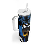 Custom Estonia National Flag Day Tumbler With Handle Mu isamaa, mu onn ja room