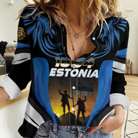 Custom Estonia National Flag Day Women Casual Shirt Mu isamaa, mu onn ja room